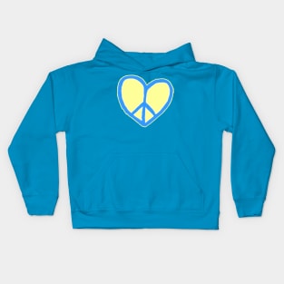 Blue Yellow Ukrainian Heart Peace, Peace Love, Peace Sign, No War Kids Hoodie